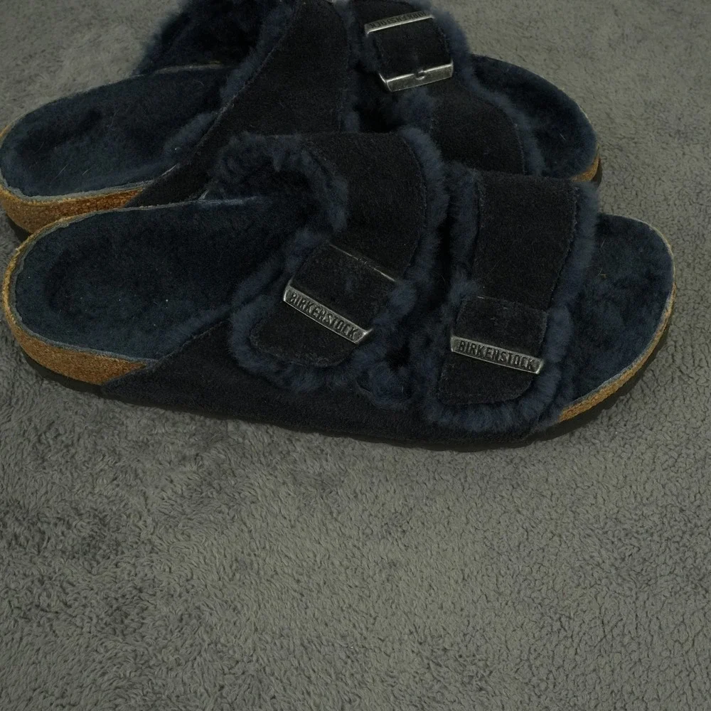 Birkenstock Arizona Sandals Womens 39 Narrow Midnight Blue Suede Shearling Slide